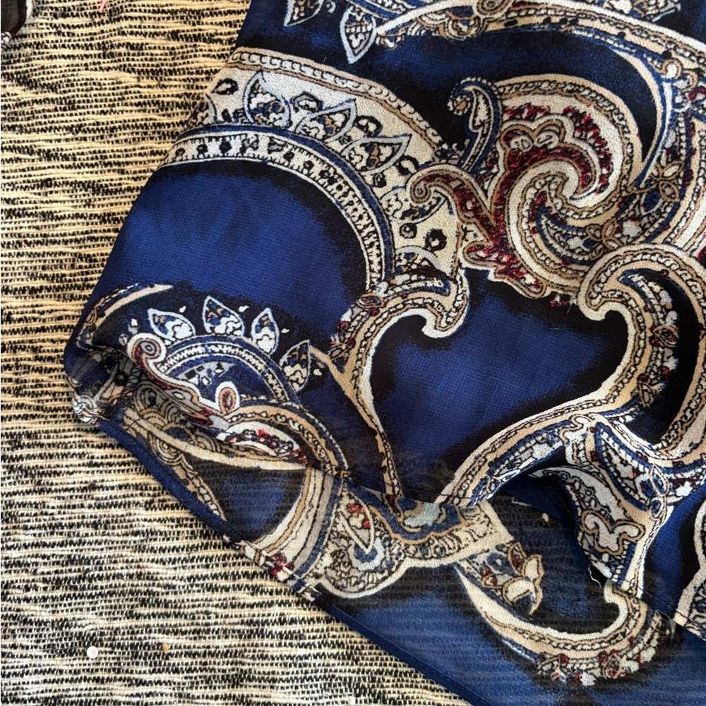 WHBM Blue‎ Paisley Elastic Waist Mini Dress 14 Floral Chiffon Lined - Picture 7 of 9